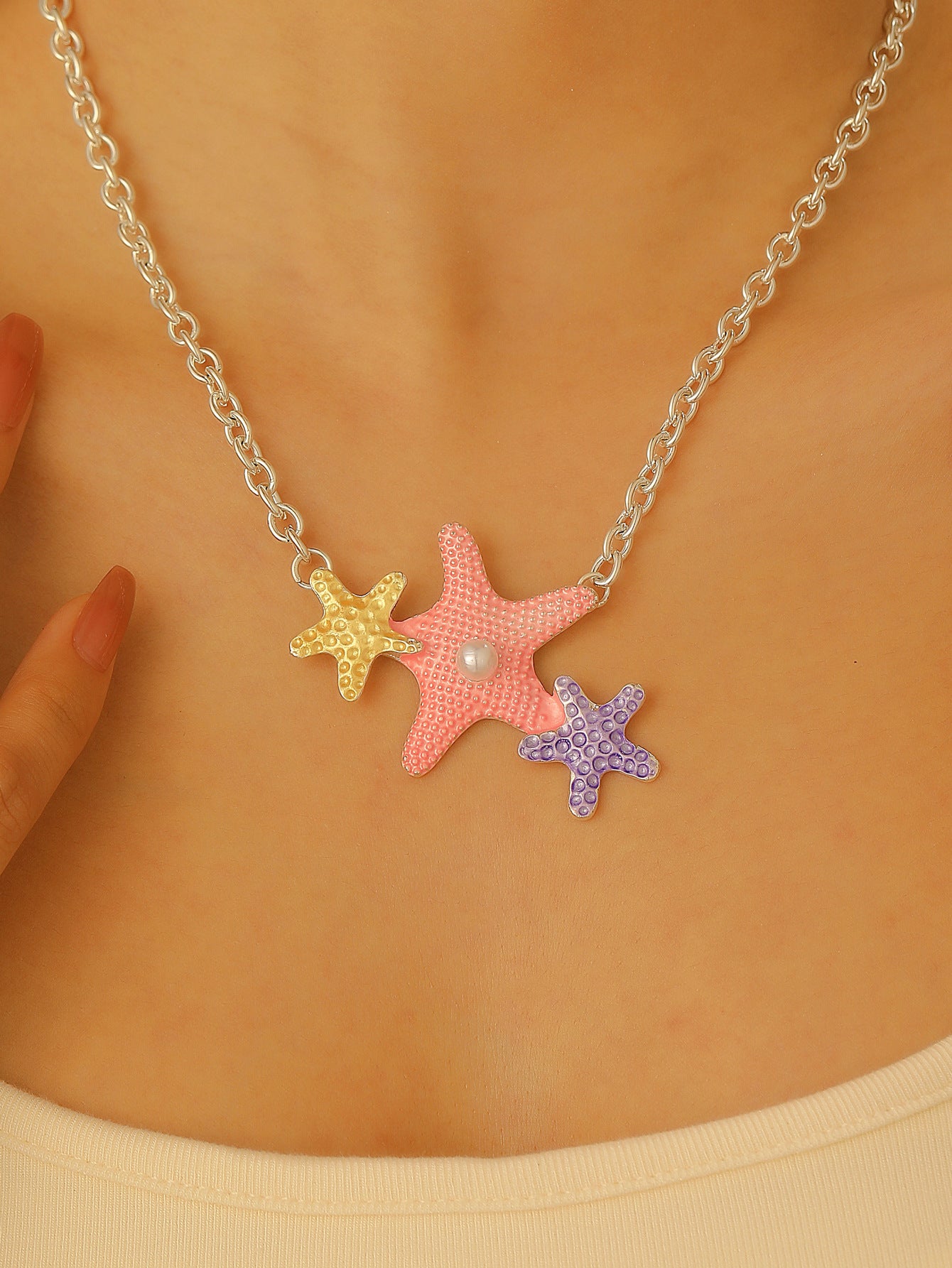 Wholesale Electroplated Alloy Bohemian Beach Shell Necklace And Bracelet Set For Women Faux Pearl Starfish Conch Fashion Accessory