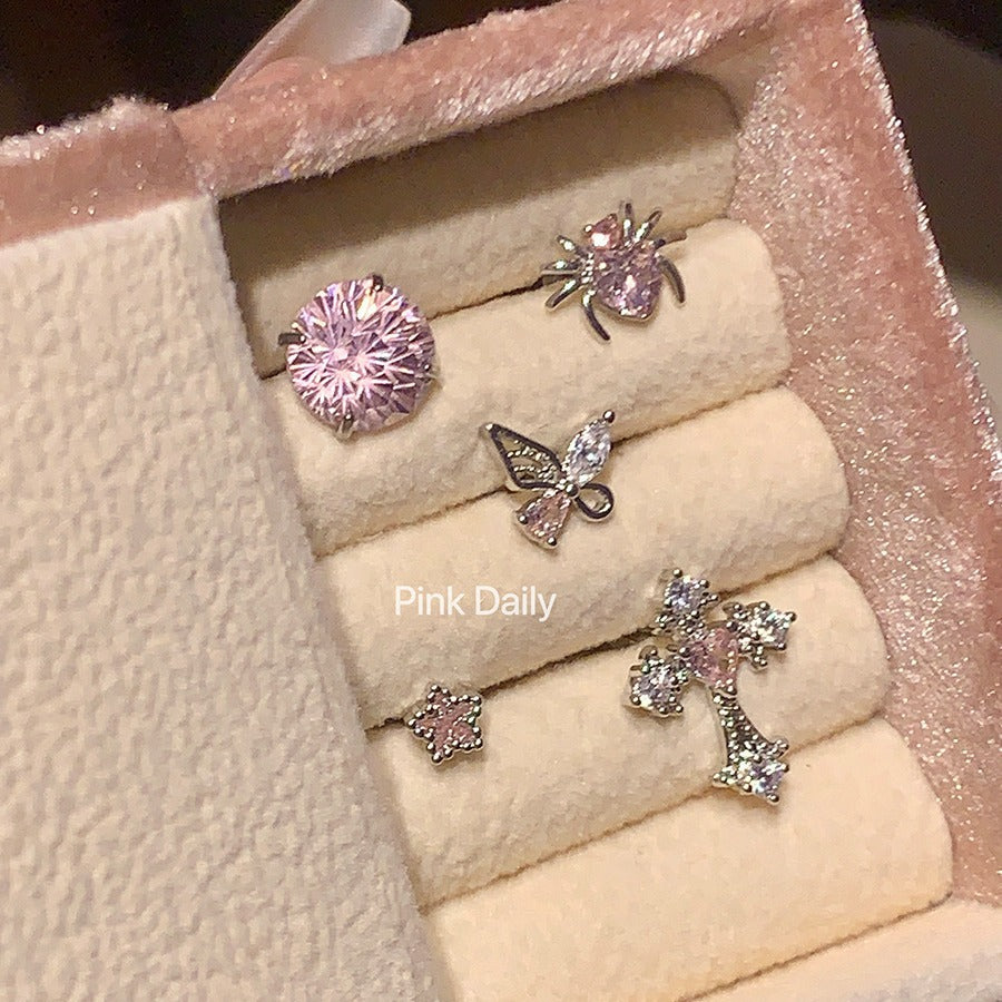 Wholesale Pink zircon cross ear bone studs titanium steel butterfly cochlear studs