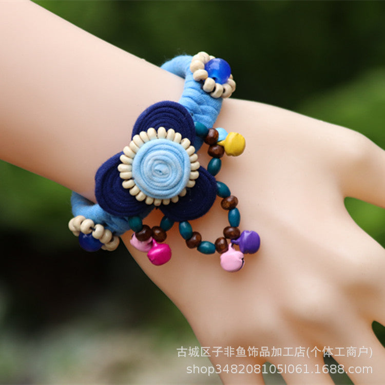 Wholesale Ethnic Style Tie-dye Hand-sewn Fabric Blue Dyed Blue Cloth Bracelet Jewelry