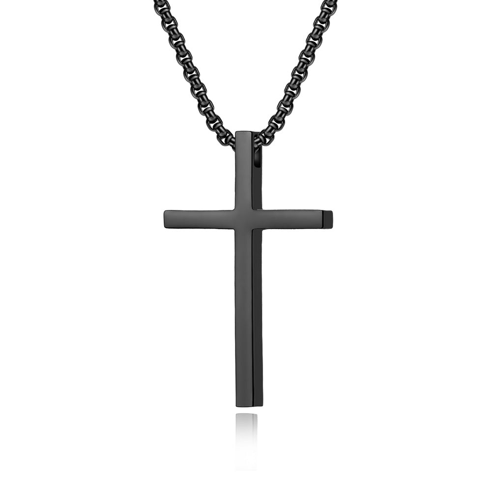 Wholesale Unisex Simple Titanium Steel Cross Pendant Necklace Matte Niche Unique Men's Women's Sweater Chain Pendant
