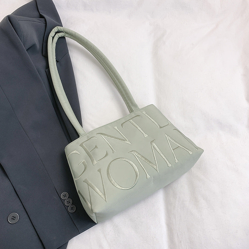 Wholesale Colorful nylon cloth bag with embroidered letters shoulder bag