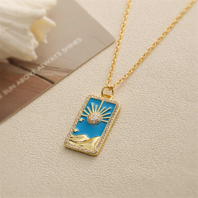 Wholesale Colorful Drip Oil Shell Conch Tarot Pendant Necklace with Micro Set Colored Zircon