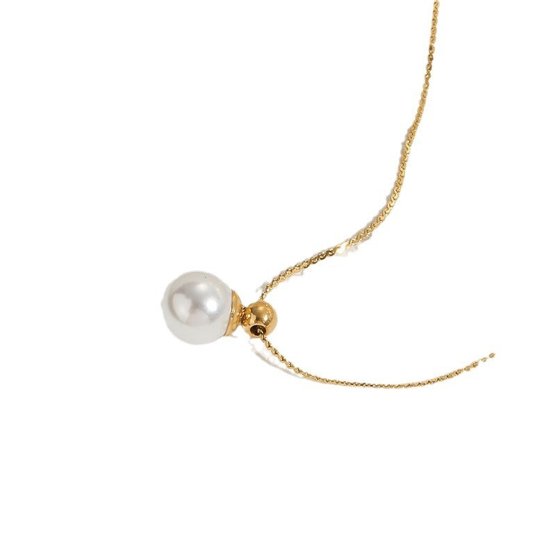 Wholesale Titanium Steel Chain Freshwater Pearl Pendant Necklace