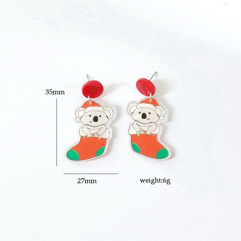 Wholesale Merry Christmas Christmas Socks Sloth Red Wine Bottle Wine Glass Earrings