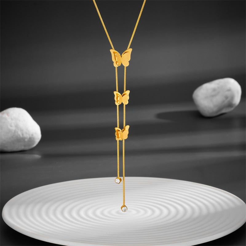 Wholesale Butterfly Titanium Steel Frosted Necklace Clavicle Chain