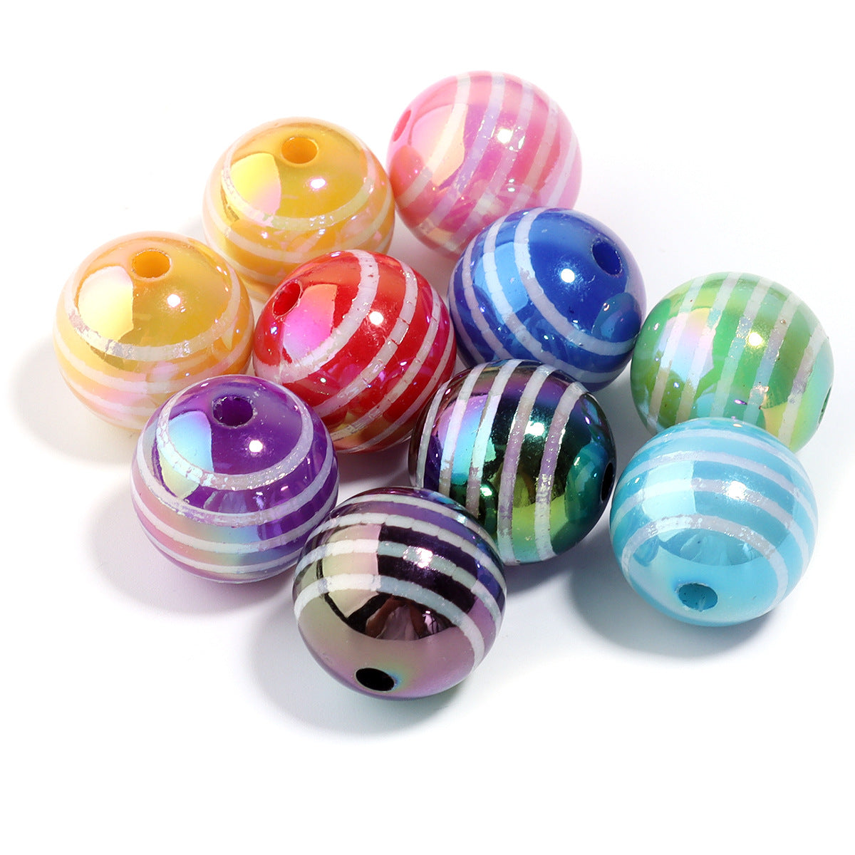 Wholesale Color coated straight hole printed acrylic round beads