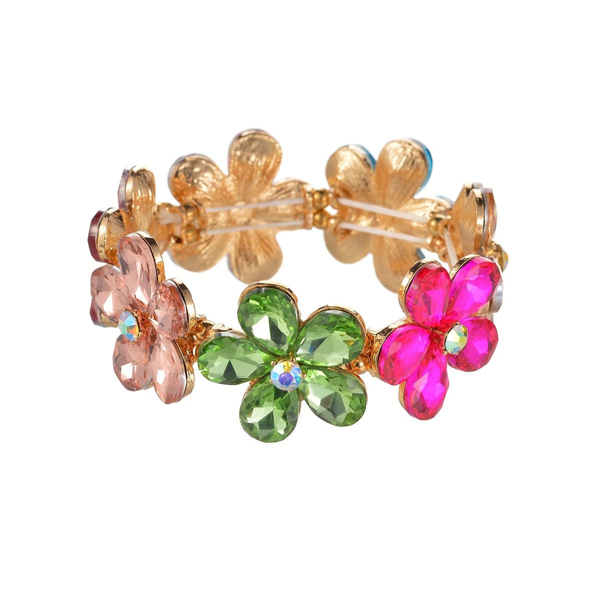 Wholesale Flower Elastic Bracelet For Women European American Style Golden White Alloy Party Gift Everyday Wear