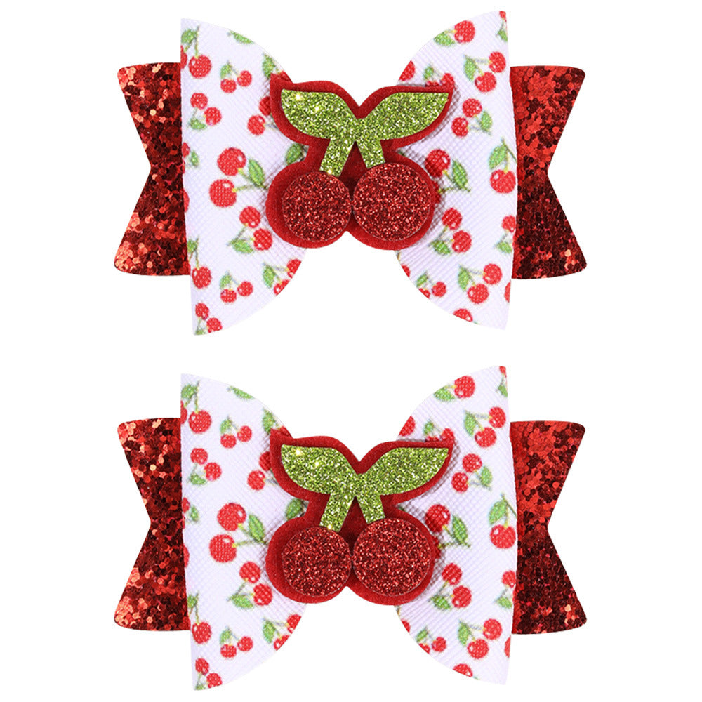 Wholesale Pink Plaid Cherry Print Bow Hairpin