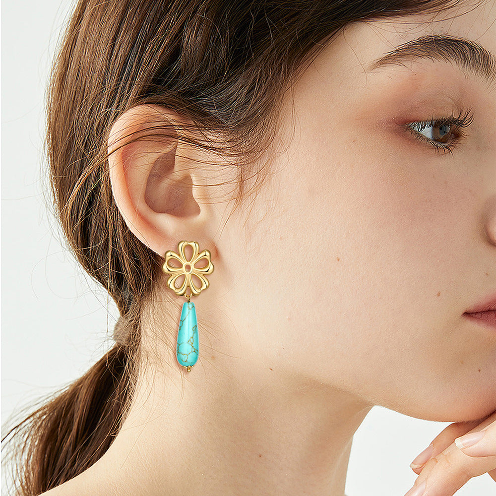 Wholesale Hollow out sunflower Turquoise Earrings