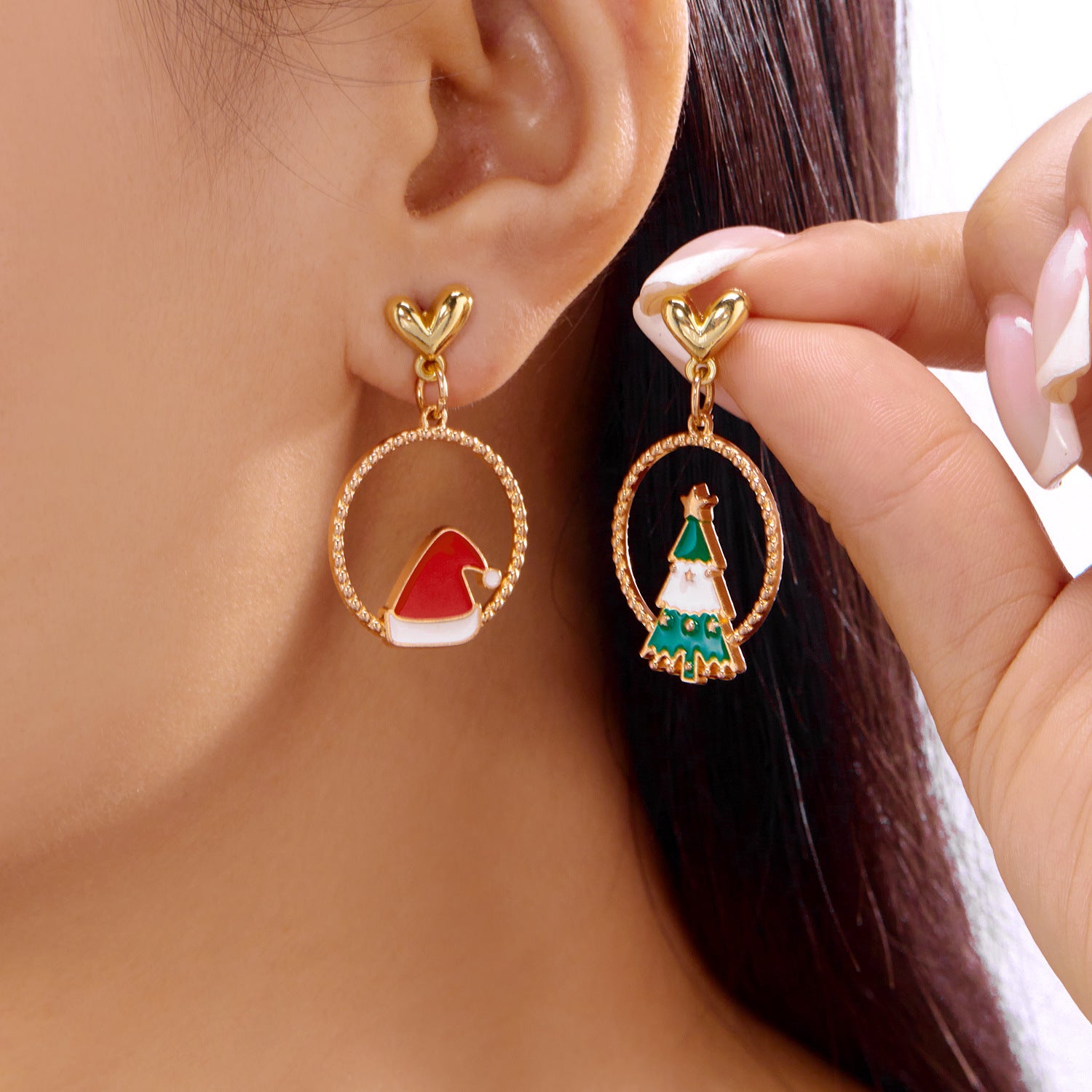 Wholesale Sweet-style rhinestone Christmas tree earrings