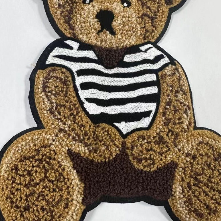 Wholesale Towel Embroidered Cute Bear Patch Black White Stripe Design Decorative Clothing Accent For Coats Everyday Gift And Resale Accessory