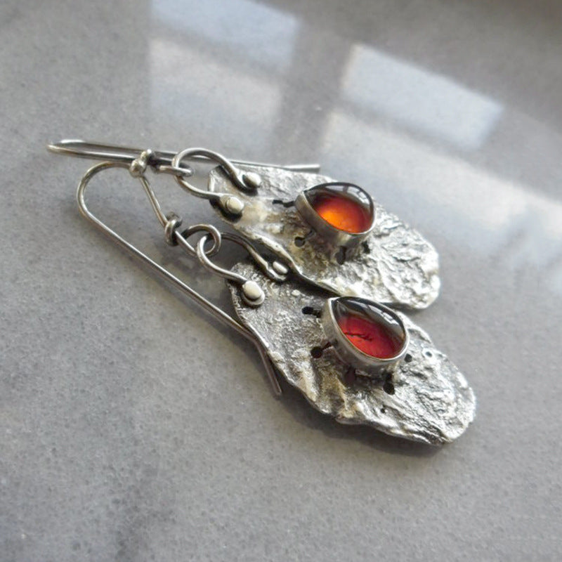Wholesale Irregular Metal Inlaid Red Dropstone Earrings