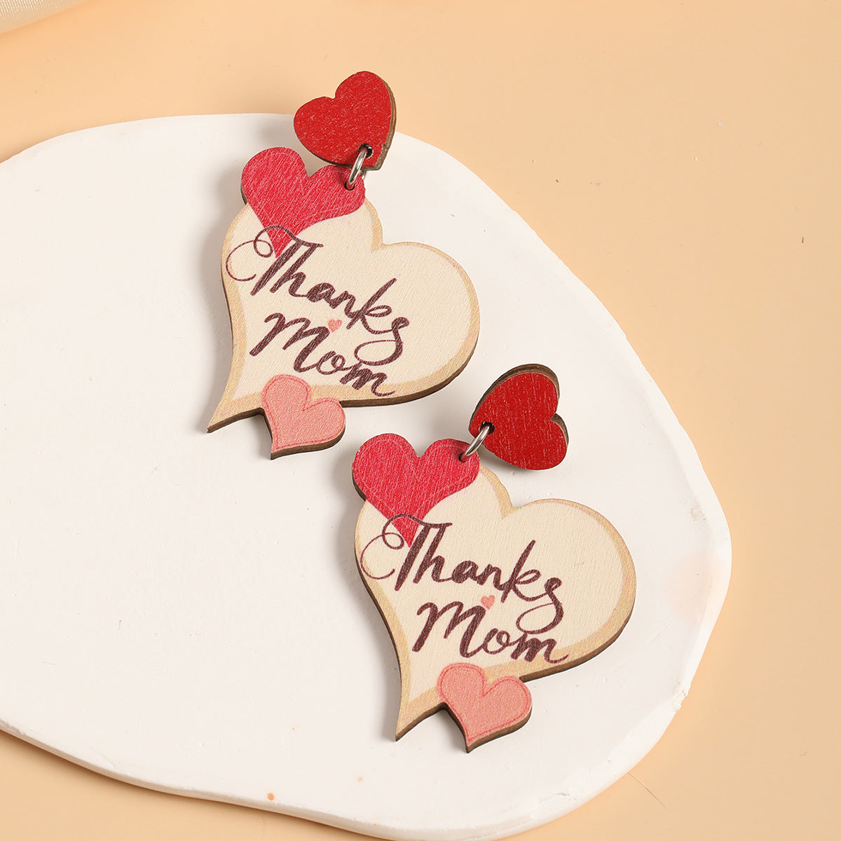Wholesale Mother's Day Alphabet Printed Love Wooden Earrings