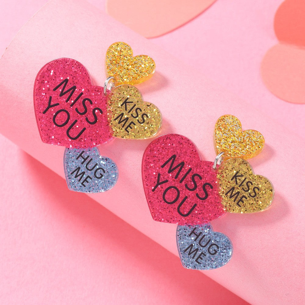 Wholesale Love Sparkling Heart shaped Acrylic Earrings for Valentine' s Day