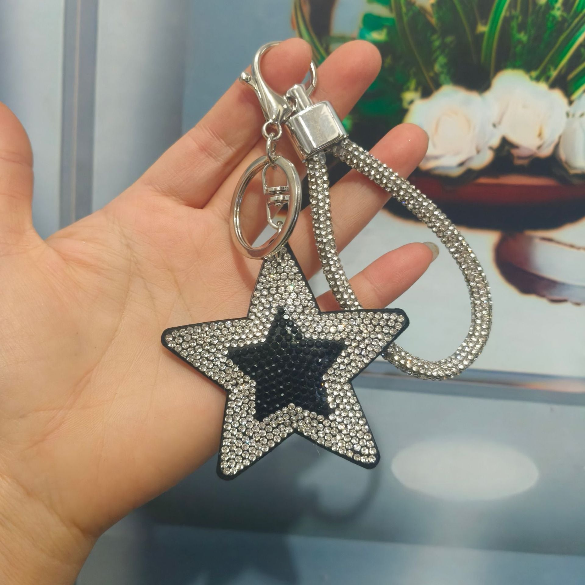 Wholesale Colorful cartoon pentagram diamond studded keychain