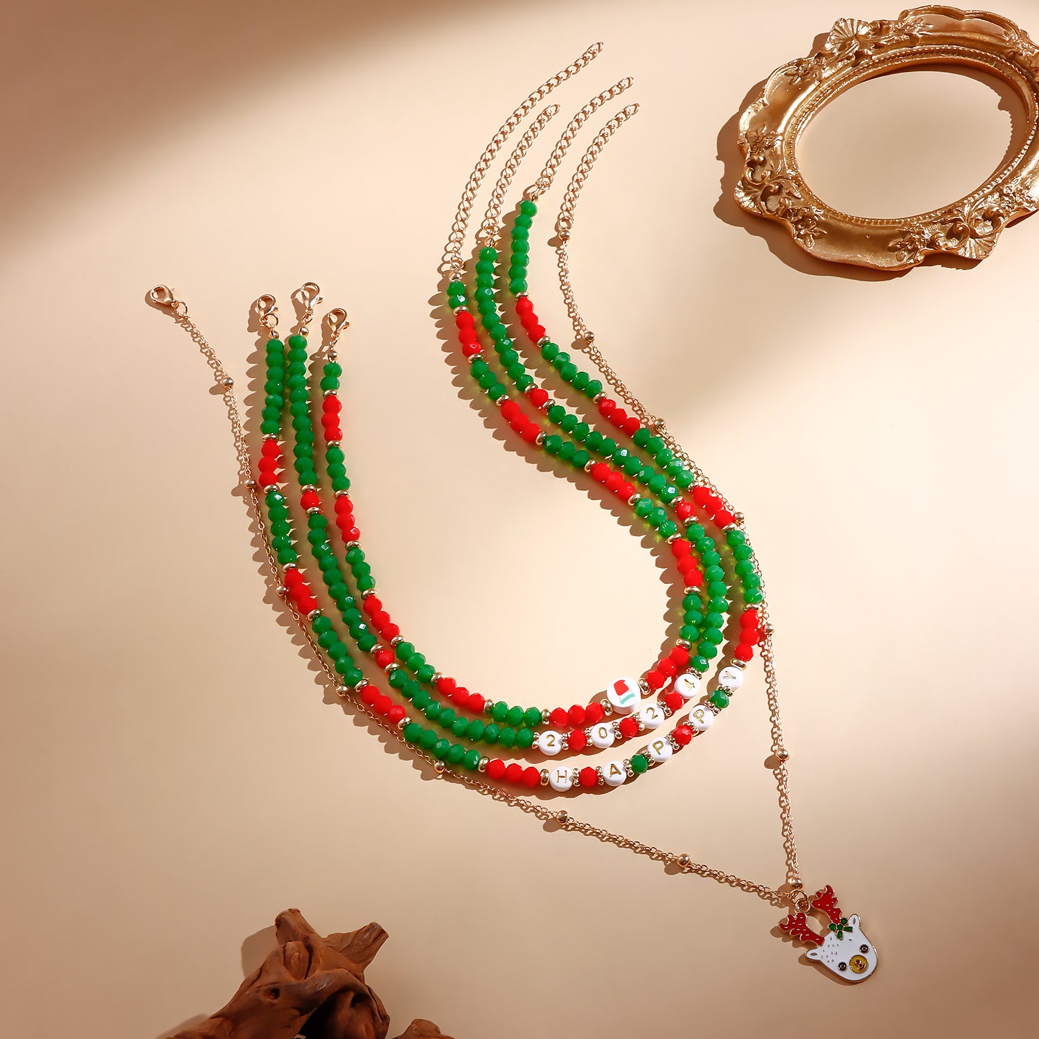 Wholesale Christmas Snowman Elk Imitation Crystal Necklace Set Sweater Chain