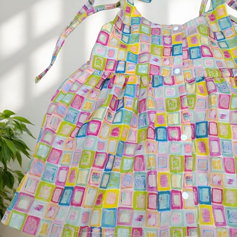 Wholesale Baby Girl Cotton Sundress With Plaid Pattern Strap Casual Beach Outfit Summer Kids Fashion