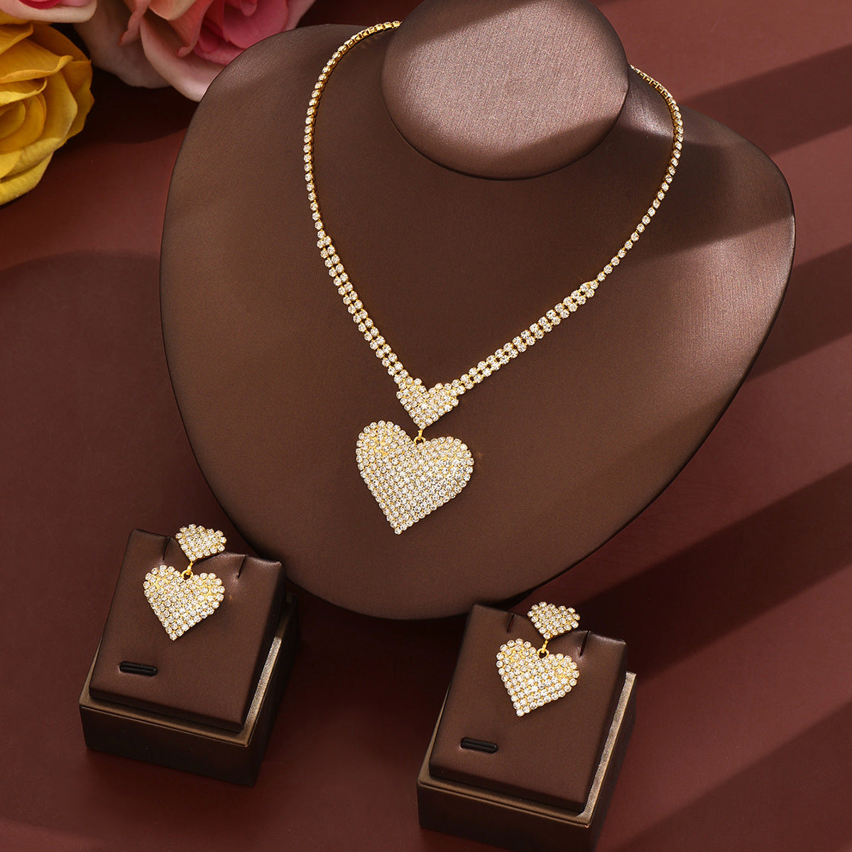 Wholesale Diamond studded Love Valentine' s Day Necklace  Earrings