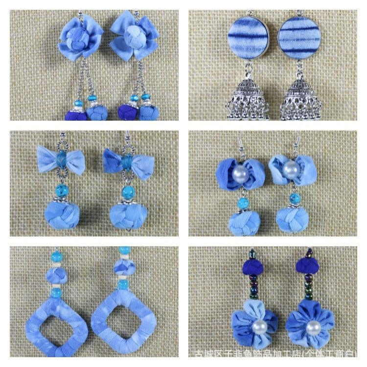 Wholesale Ethnic Style Tie-Dye Style Blue-Dyed Fabric Handmade Earrings