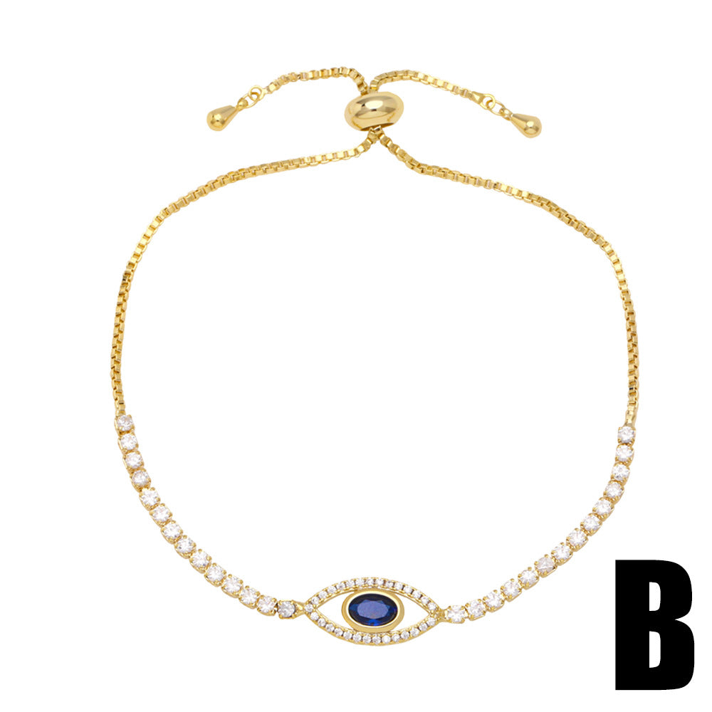 Wholesale Devil Eyes Blue Eyes Gold Plated Copper Bracelet