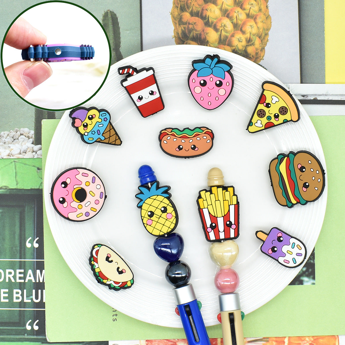 Wholesale Random 100pcs/pack  Cartoon Food Series Pen Beads   Focal Beads