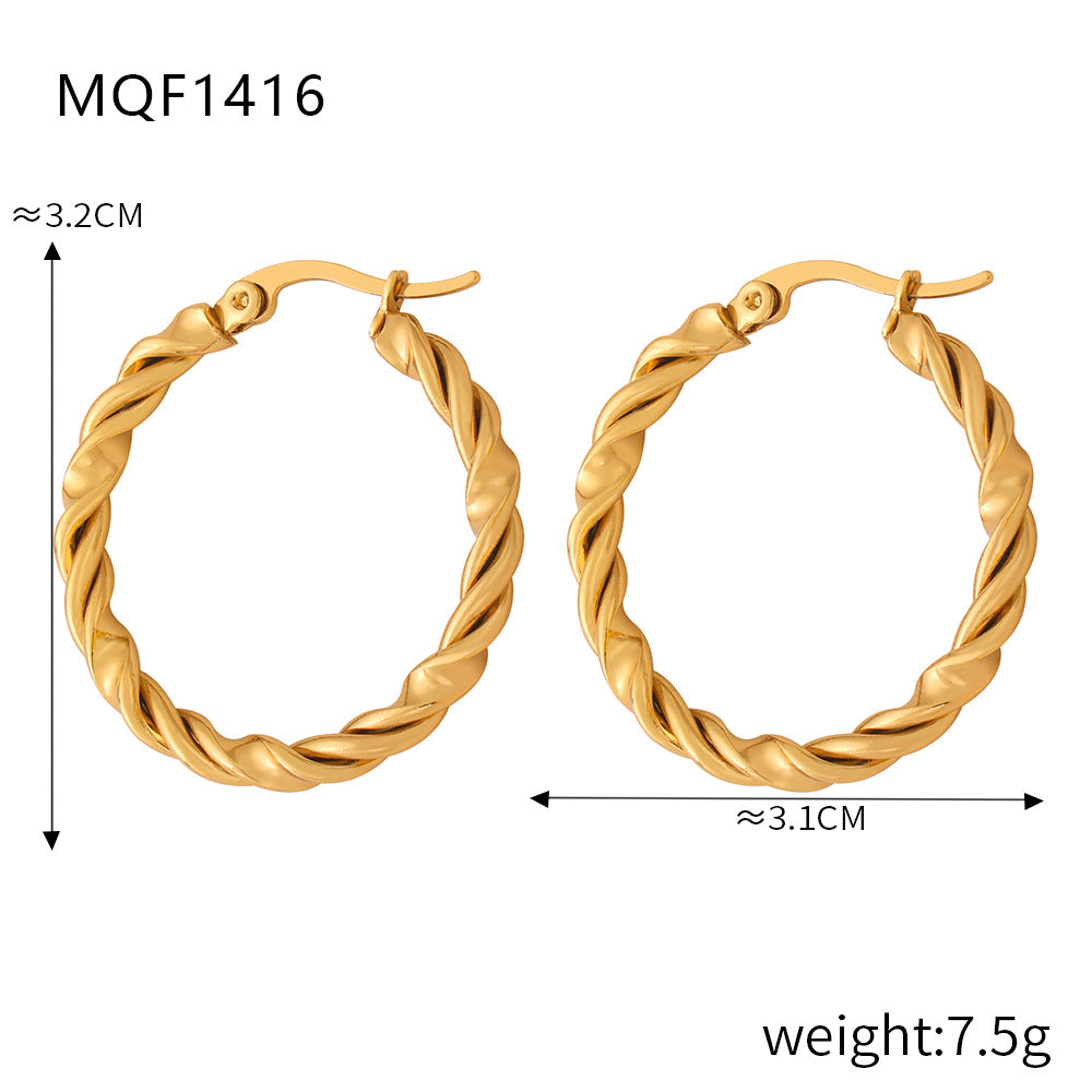 Wholesale Titanium Steel Gold Plated Hemp Pattern Large Earrings