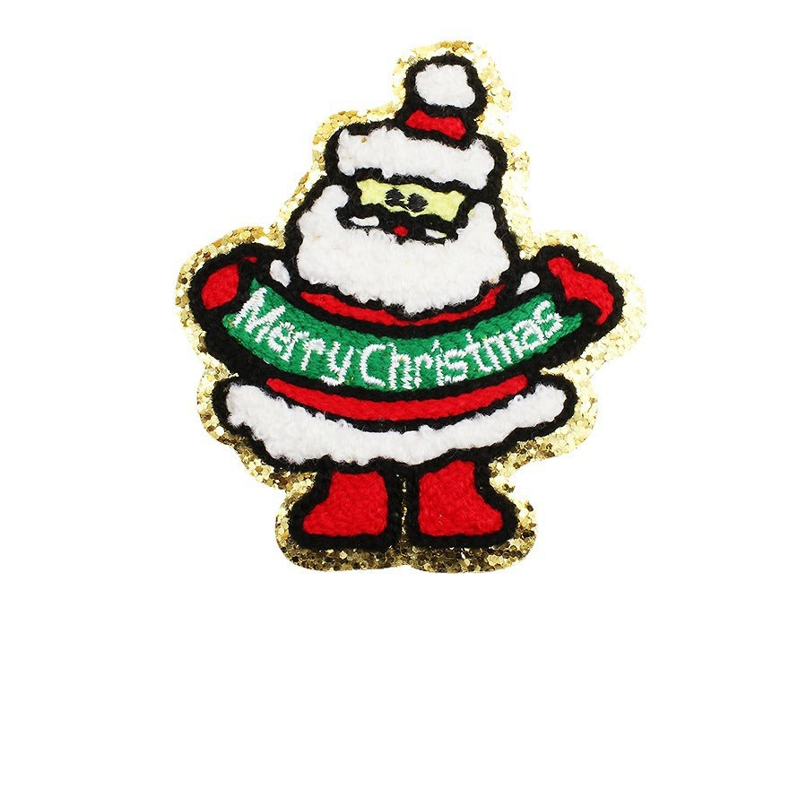Wholesale Christmas Snowman Embroidered Chenille Sew On Patches Gold Trim For Clothing DIY Craft Supply