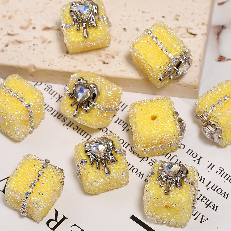 Wholesale 5pcs soft candy chain with rhinestone balls and square through-hole beads