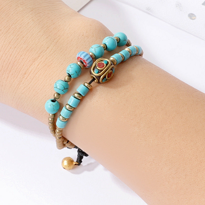 Wholesale Handmade Tibetan Style Ethnic Braided Bracelet Copper Bead Women S Fashion Accessory Gift