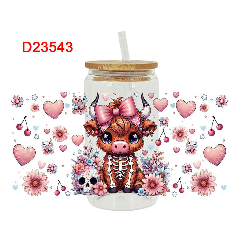 Wholesale Cute flowers lamb  calf 16oz Cup UV DTF Wraps