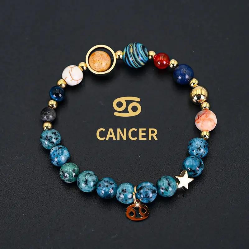 Wholesale eight planets and twelve zodiac signs bracelet blue black spot stone bracelet