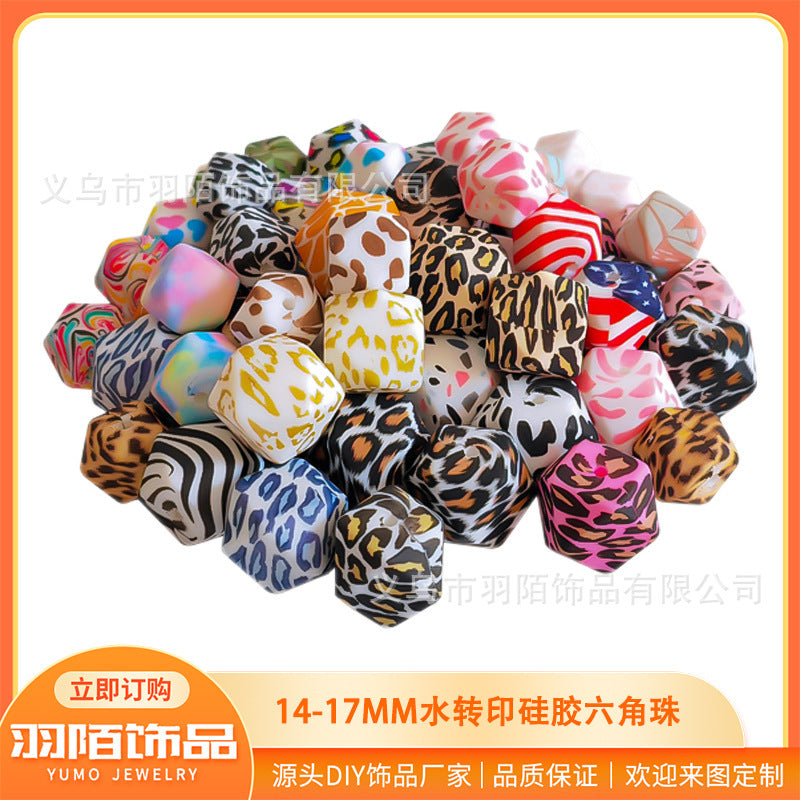 Wholesale 10PCS Silicone Hexagonal Watermark Octagonal Round Beads