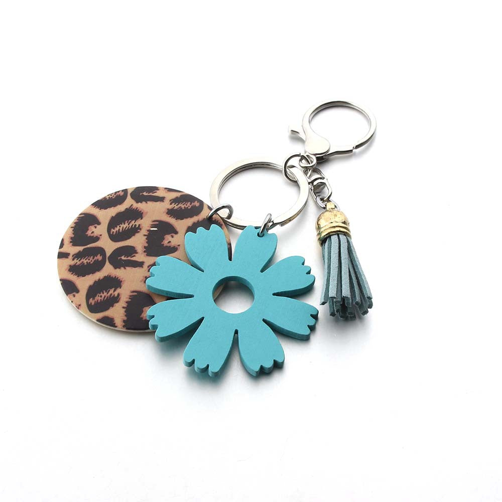 Wholesale Sunflower Hollow Leopard Print Tassel Keychain