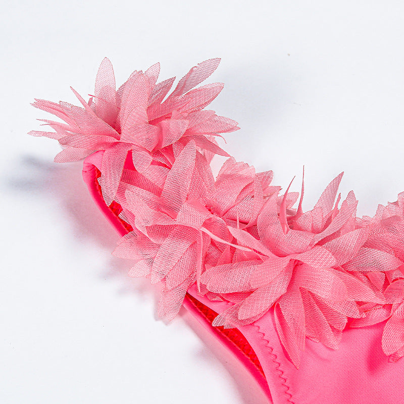 Wholesale Kids Split Body Pink Lace Swimwear