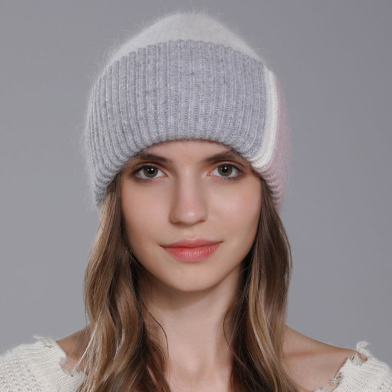 Wholesale Rabbit Fur Knitted Winter Fashion Warm Color Matching Wool All-match Women's Pullover Hat
