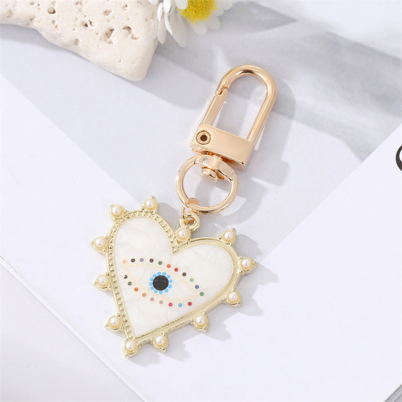 Wholesale Dot Diamond Inlaid Pearl Heart Shape Alloy Keychains