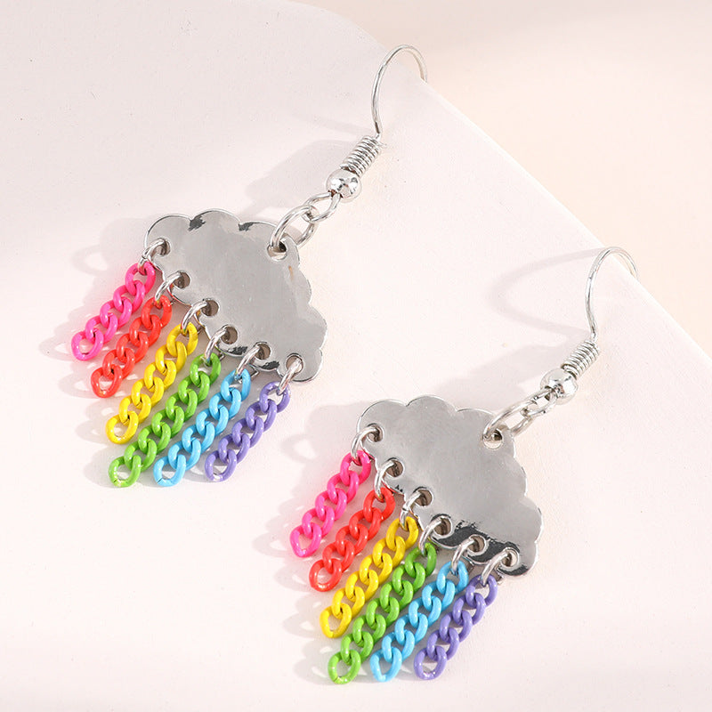 Wholesale Cloud Rainbow Tassel Alloy Earrings