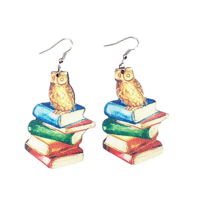 Wholesale Teacher's Day Books Paintbrushes Wooden Earrings