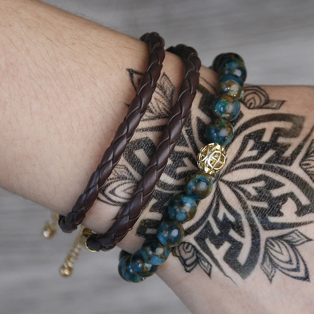 Wholesale New Men's Beaded Cross Bracelet Set