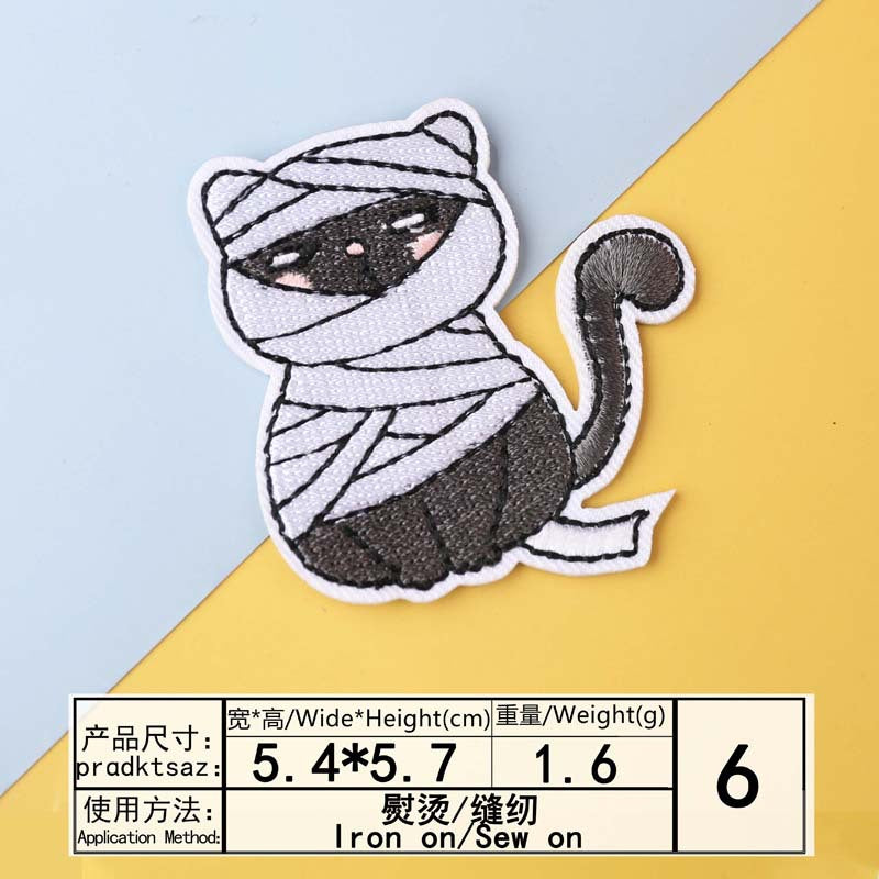 Wholesale  Embroidered Patch Dark Cartoon Kitten Pumpkin Clothing Decor Fashion Accessory