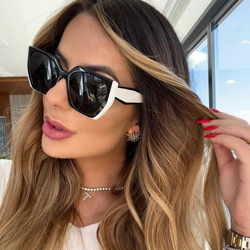 Wholesale Cat' s Eye Sunglasses Wide Leg double Color All-match Street Photoshoot Sunglasses