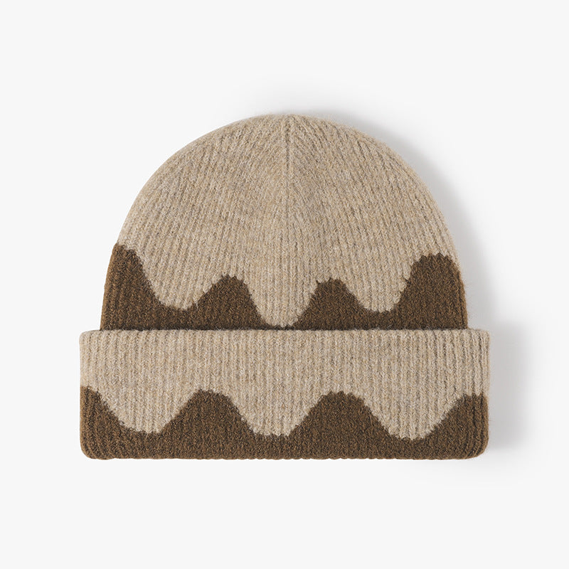 Wholesale Wavy Color Block Women's Large Head Size Wool Beanie