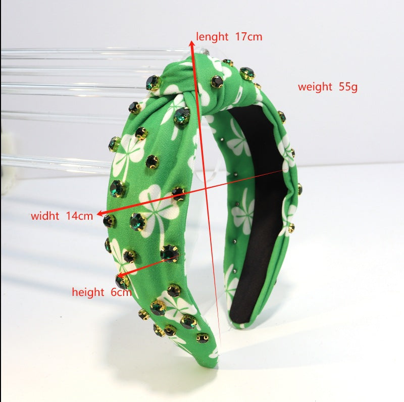 Wholesale Diamond Check Headband Retro Wide-rim Printed Plant Clover Knotted Headband Holiay Hair Accessories