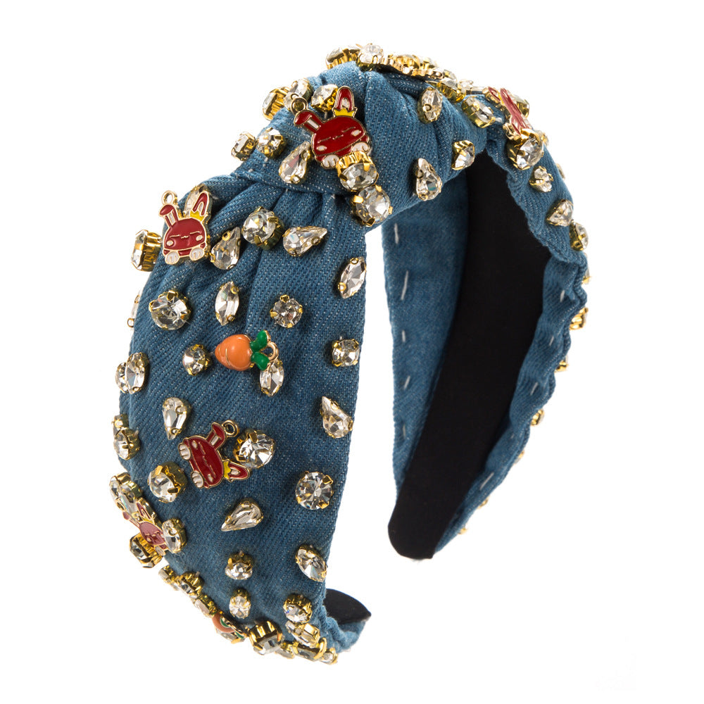 Wholesale Easter Baroque Diamond Rabbit Wide Brim Headband