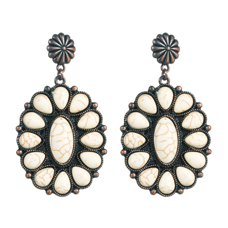 Wholesale Retro turquoise exaggerated temperament earrings