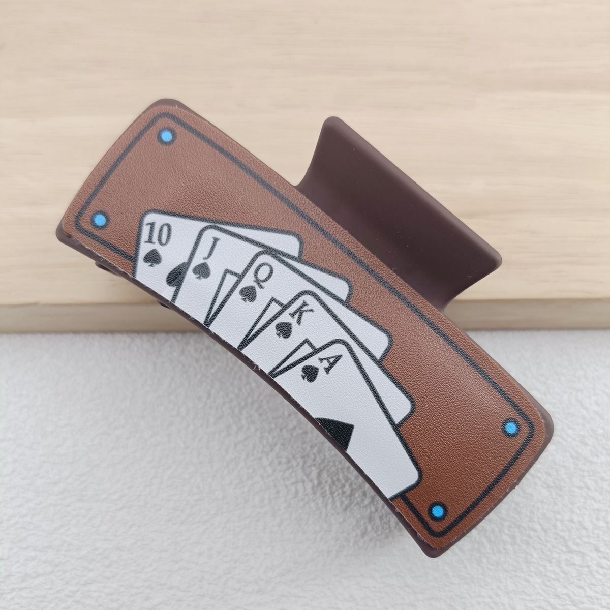 Wholesale PU Leather Shark Clip Retro Playing Cards Print Women S Fashion Hair Accessory