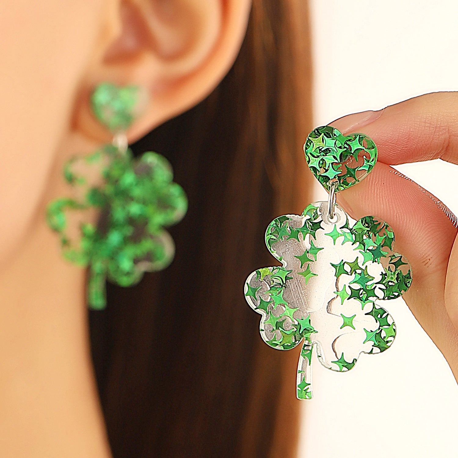 Wholesale St.  Patrick' s Day Green Clover Hat Boots Letter Acrylic Earrings