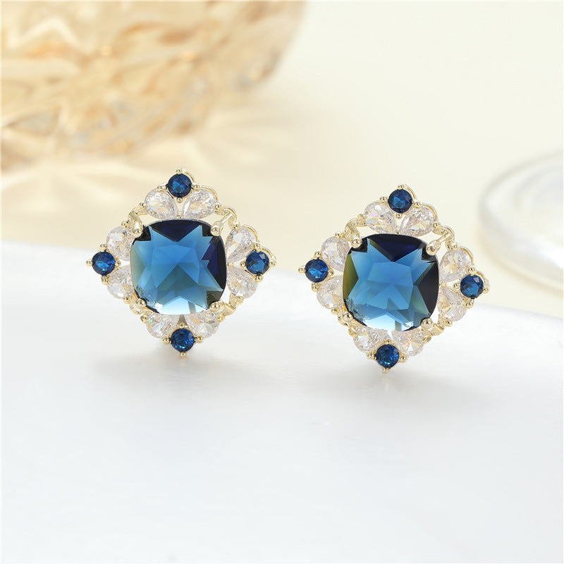 Wholesale Middle Ages Style S925 Silver Needle Earrings Blue Zirconium Stud Earrings