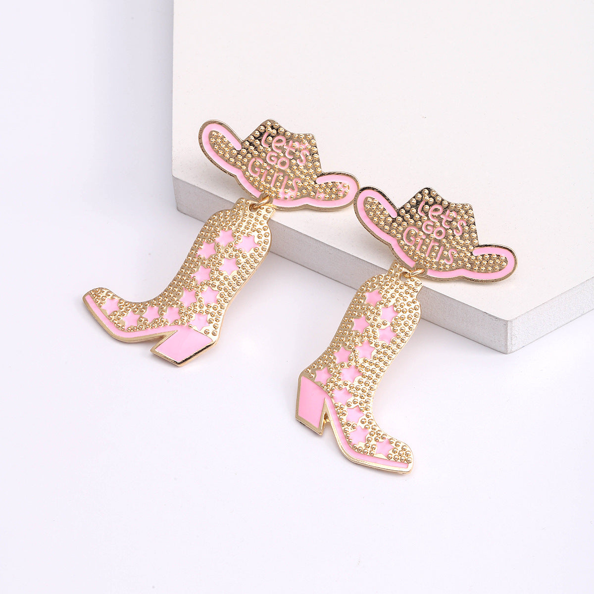 Wholesale Western Style Cowboy Hats Cowboy Boots Alloy Rice Beads Earrings