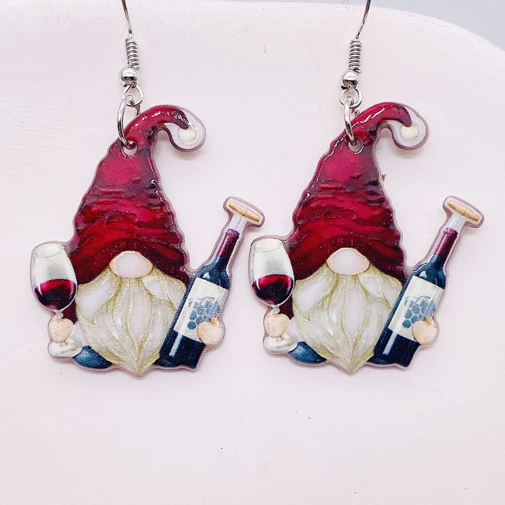 Wholesale Christmas Double Sided Printing Hat Gnome Acrylic Earrings